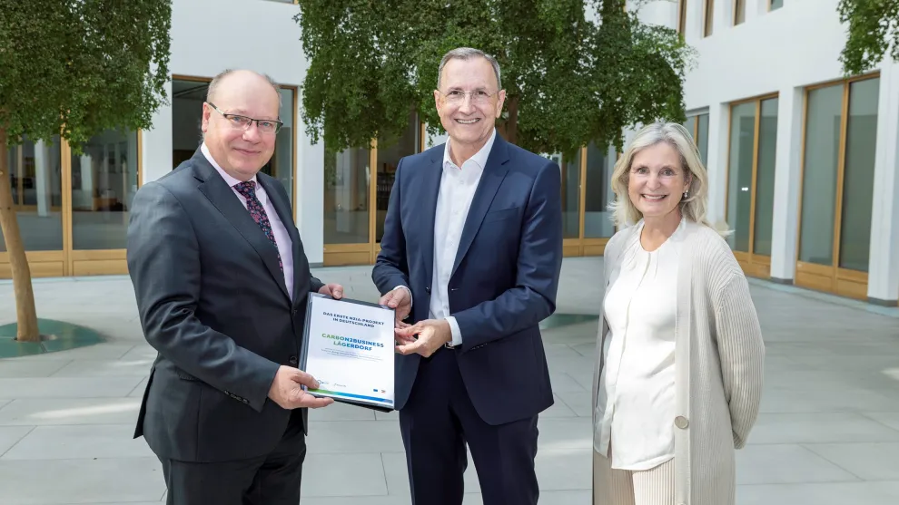 v.l.n.r.: Frank Wetzel (Staatssekretär im Bundesministerium für Wirtschaft und Energie), Matthias von der Brelje (Zweiter Geschäftsführer Holcim Deutschland) und Kerstin Jorna (Generaldirektorin Binnenmarkt, Industrie, Unternehmertum und KMU der EU (DG GROW)).