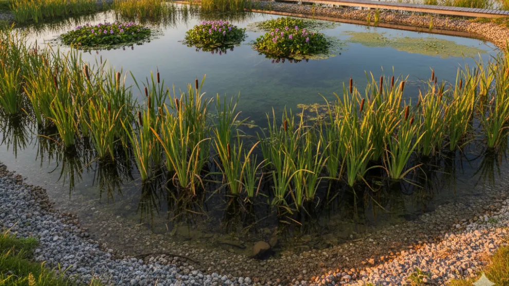 Teichanlage mit Teichpflanzen.