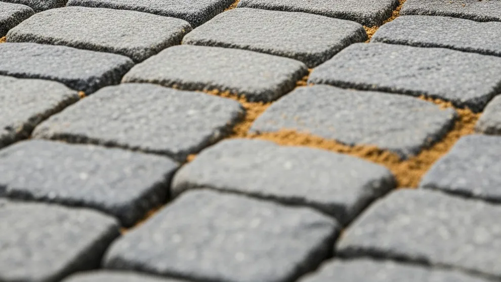 Kopfsteinpflaster im Zoom. 